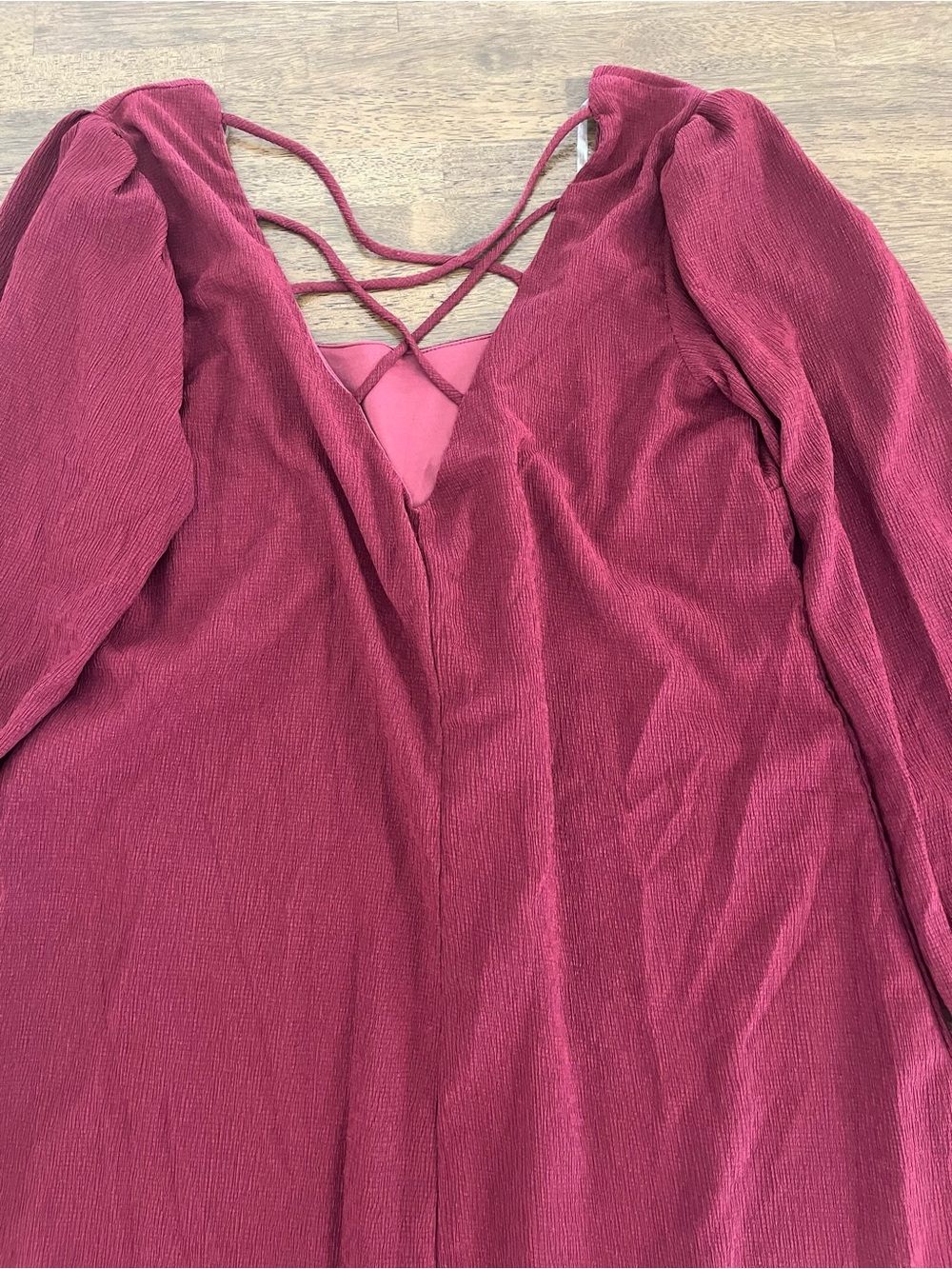 Allison & Kelly Burgundy Crisscross Back Mini Dress Long Sleeves Womens Large - Picture 7 of 10